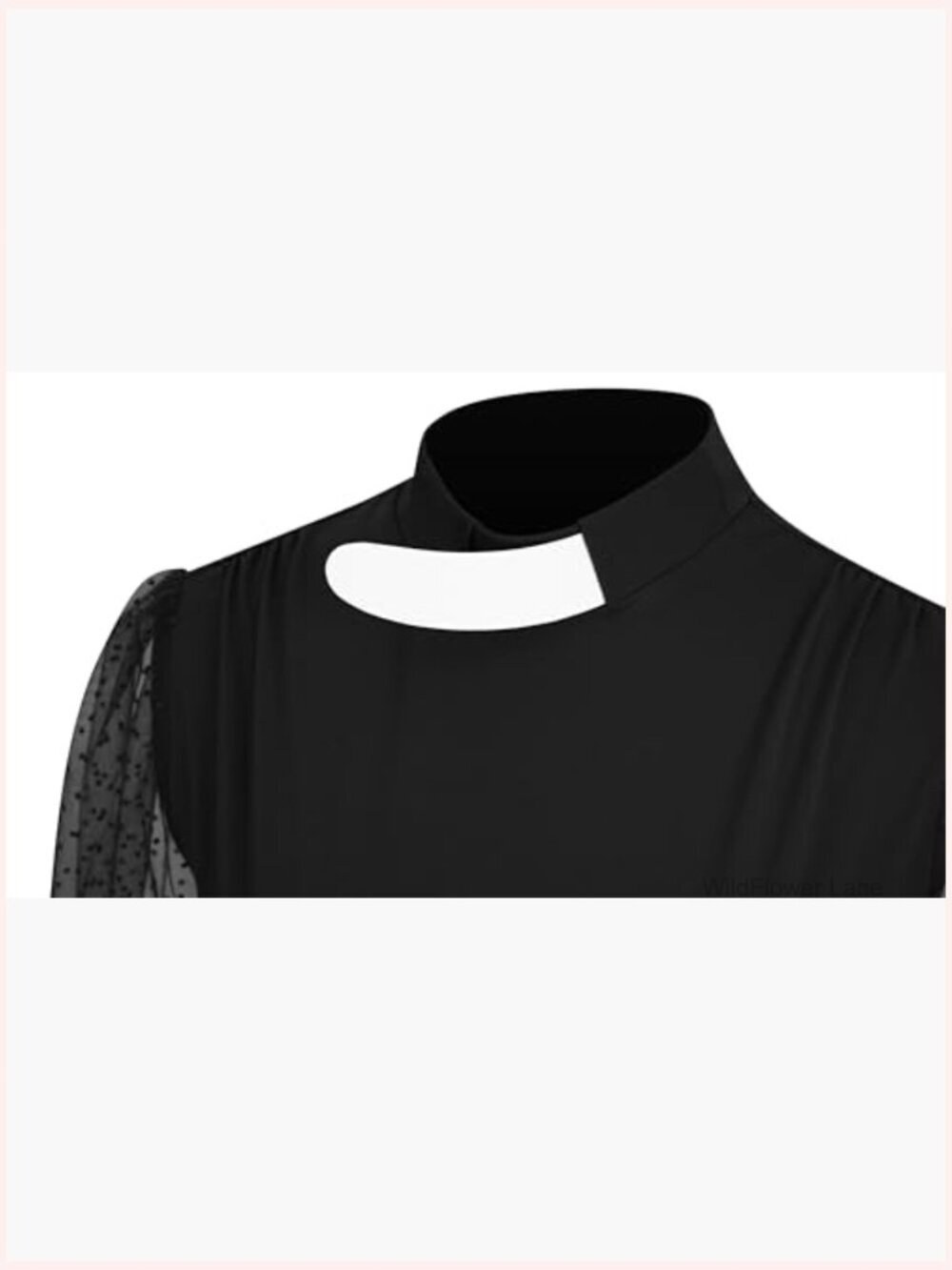 Clergy Shirt Tab Insert Collar Short Sheer Sleeve Bowknot Blouse - Picture 2 of 6